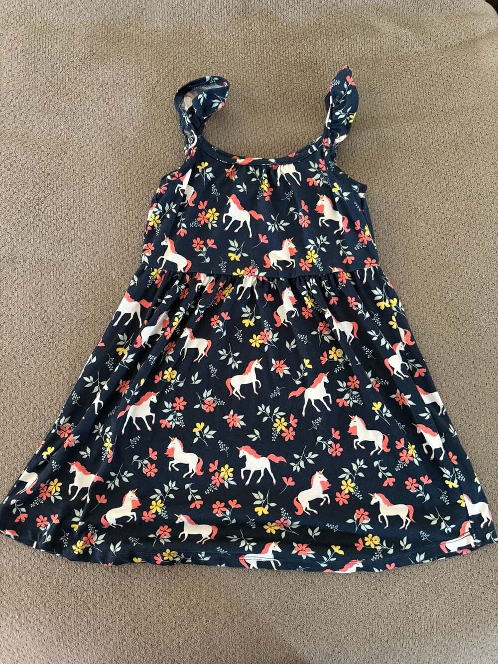 Member's Mark Girls Yummy Unicorn Floral Print Sleeveless Dress